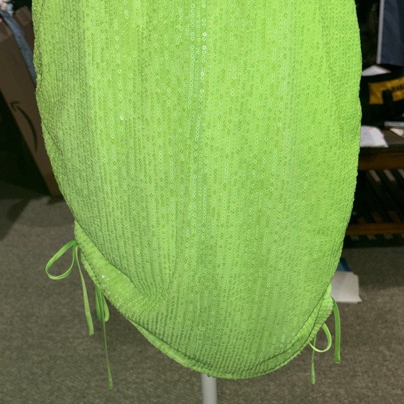 Wild Fable Sz L NWOT Neon Green sequins Ruched Women  mini Dress - Picture 10 of 11